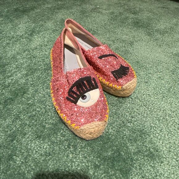 Chiara Ferragni Pink Glitter Slip On Espadrilles Size 37 - Picture 1 of 6